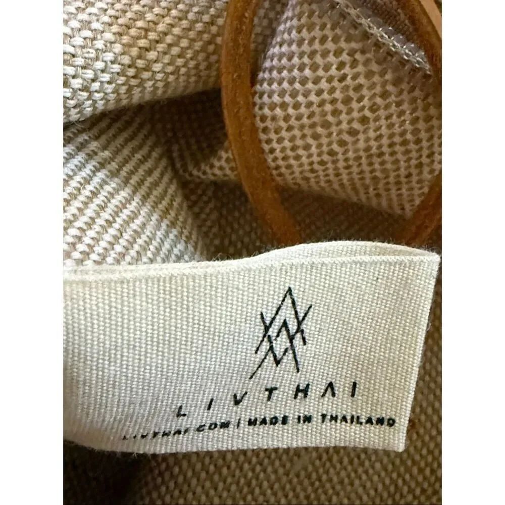 LIVTHAI Canvas Leather Foldover Tote Crossbody Beige - Picture 13 of 14